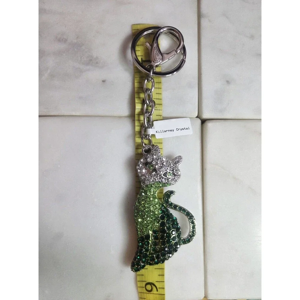 Killarney Crystal Green Rhinestone Green Cat Keychain Bag Charm